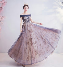 Load image into Gallery viewer, The Sephera Purple Off Shoulder Gown