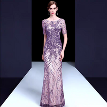 Load image into Gallery viewer, The Kerdelle Purple / Gold Illusion Sleeves Gown (Available in 2 colours)