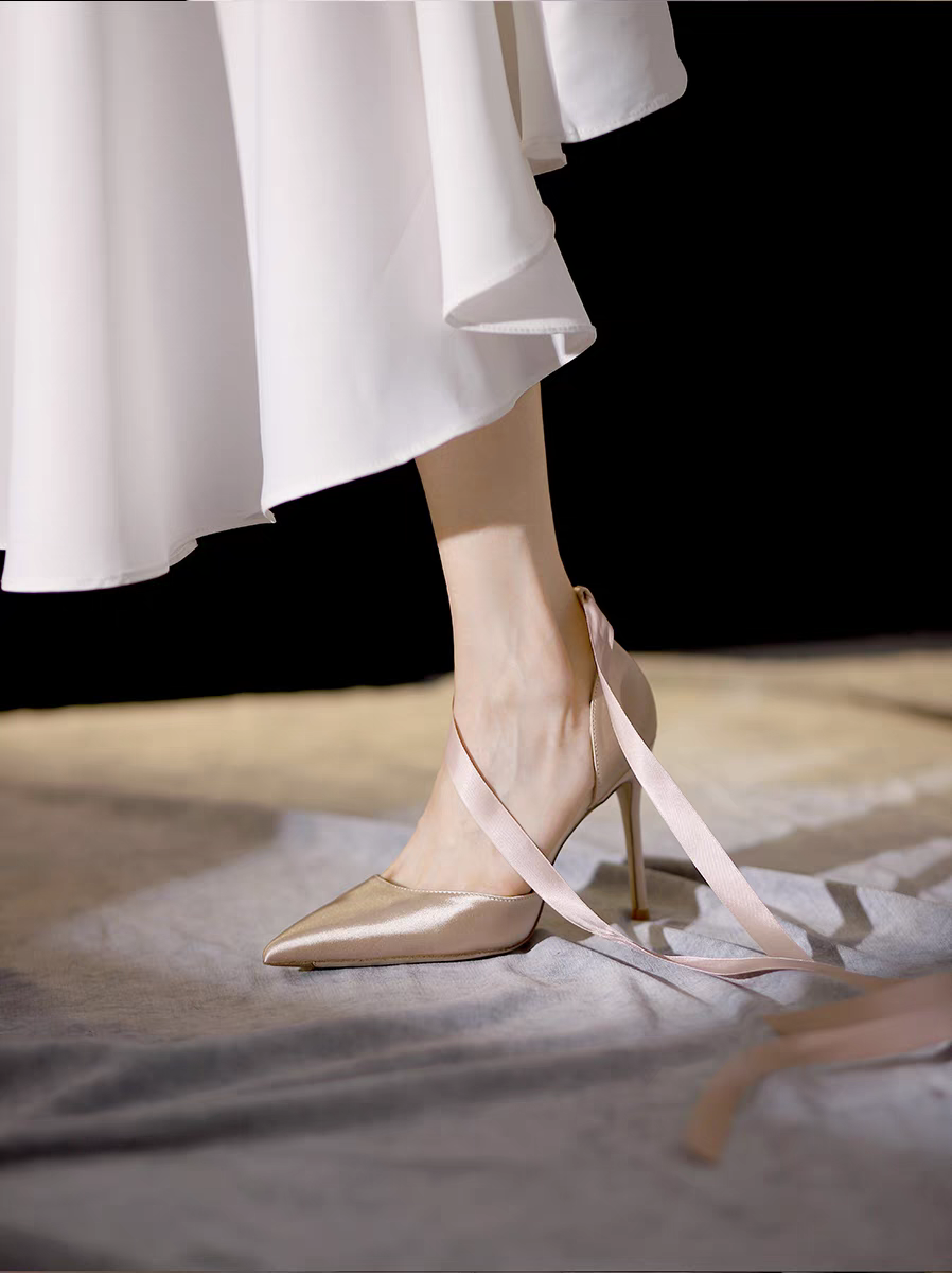 champagne lace up heels