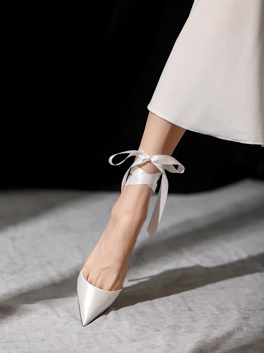 White satin pointed toe on sale heels