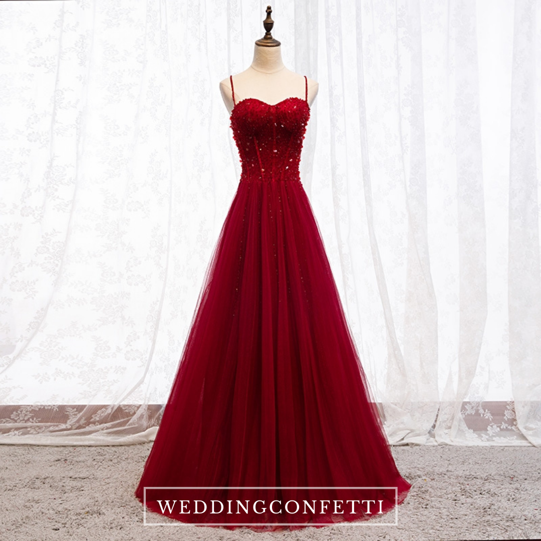 Red ball gown with on sale sleeves