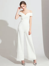 Load image into Gallery viewer, The Terri Off White/Black Off Shoulder Jumpsuit