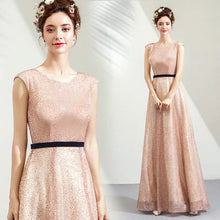 Load image into Gallery viewer, The Laura Champagne Glitter Sleeveless Gown - WeddingConfetti