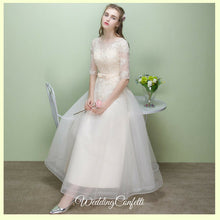 Load image into Gallery viewer, The Leanne Champagne Long Sleeves Lace Tulle Dress - WeddingConfetti