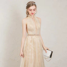 Load image into Gallery viewer, The Penelopia Champagne Halter Gown - WeddingConfetti