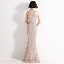 Load image into Gallery viewer, The Lilian Gold Sequined Halter Gown (Available in 2 colours) - WeddingConfetti