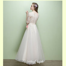 Load image into Gallery viewer, The Leanne Champagne Long Sleeves Lace Tulle Dress - WeddingConfetti
