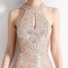 Load image into Gallery viewer, The Lilian Gold Sequined Halter Gown (Available in 2 colours) - WeddingConfetti