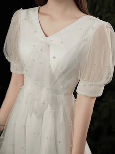 The Ross Wedding Bridal Short Sleeve White Dress - WeddingConfetti