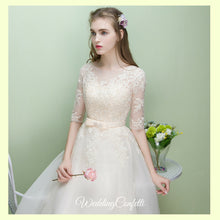 Load image into Gallery viewer, The Leanne Champagne Long Sleeves Lace Tulle Dress - WeddingConfetti