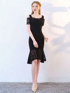 The Keridia Off Shoulder Black / Red Lace Dress (Available In 2 Colours) - WeddingConfetti