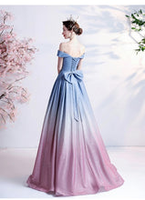 Load image into Gallery viewer, The Kyria Off Shoulder Blue Pink Ombre Gown