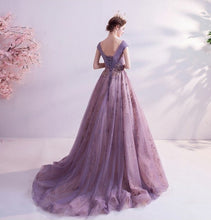 Load image into Gallery viewer, The Kesey Purple Gold Off Shoulder Gown