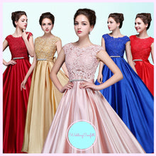 Load image into Gallery viewer, The Patrina Cap Sleeves Gold / Grey / Blue / Purple / Red / Pink Lace Gown Dress - WeddingConfetti