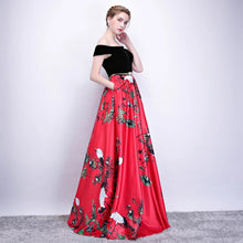 Load image into Gallery viewer, The Reianie Black & Yellow /  Red Off Shoulder Gown - WeddingConfetti