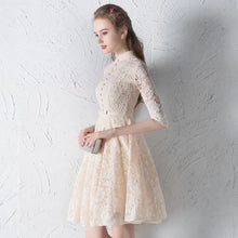 Load image into Gallery viewer, The Penelope Mandarin Collar Champagne Short Dress - WeddingConfetti