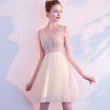 Load image into Gallery viewer, The Sophiare Champagne Glittery Sleeveless Cocktail Dress - WeddingConfetti