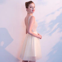 Load image into Gallery viewer, The Sophiare Champagne Glittery Sleeveless Cocktail Dress - WeddingConfetti