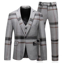 Load image into Gallery viewer, Orlando Men&#39;s Checkered Grey Suit Jacket, Vest and Pants (3 Piece) - WeddingConfetti