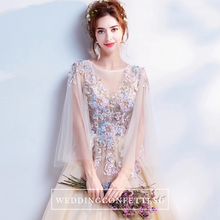 Load image into Gallery viewer, The Gregery Light Yellow 3D floral Flare Sleeves Gown - WeddingConfetti