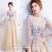 Load image into Gallery viewer, The Gregery Light Yellow 3D floral Flare Sleeves Gown - WeddingConfetti