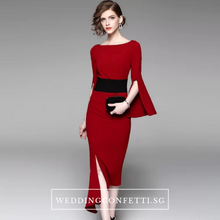 Load image into Gallery viewer, The Bethsda Trumpet Sleeves Red Dress - WeddingConfetti