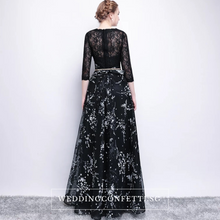 Load image into Gallery viewer, The Daphne Black Illusion Long Sleeves Lace Dress - WeddingConfetti