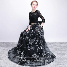 Load image into Gallery viewer, The Daphne Black Illusion Long Sleeves Lace Dress - WeddingConfetti