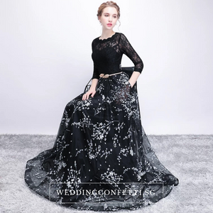 The Daphne Black Illusion Long Sleeves Lace Dress - WeddingConfetti