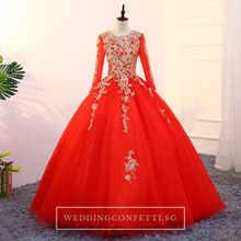 Load image into Gallery viewer, The Rosella Royal Blue/Red/Fuschia/Champagne Long Sleeves Gown (Available in 4 Colours) - WeddingConfetti