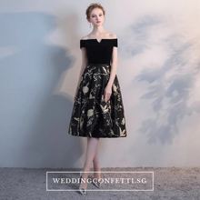 Load image into Gallery viewer, The Jardine Black Embroiderd Lace Off Shoulder Gown - WeddingConfetti