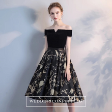 Load image into Gallery viewer, The Jardine Black Embroiderd Lace Off Shoulder Gown - WeddingConfetti