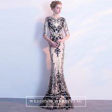 Load image into Gallery viewer, The Jhoviani Champagne/Black Long Sleeves Gown - WeddingConfetti