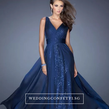 Load image into Gallery viewer, The Melania Blue/Red/Champagne V Neck Sleeveless Sequins Gown - WeddingConfetti