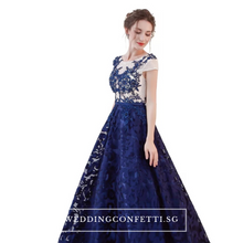 Load image into Gallery viewer, The Kresalyn Navy Blue Sleeveless Lace Gown - WeddingConfetti