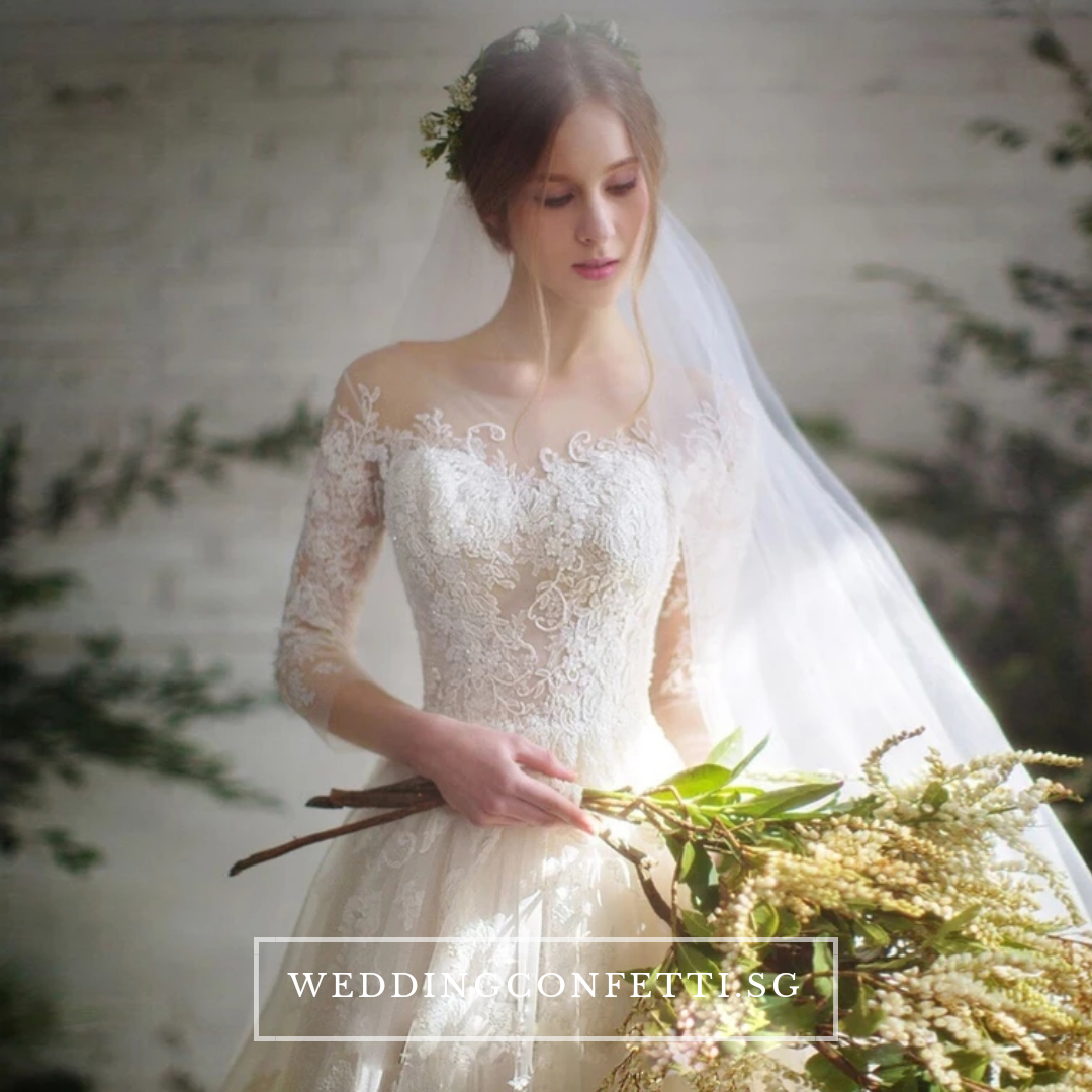 The Demetrios Wedding Bridal White Illusion Gown – WeddingConfetti