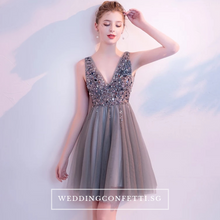Load image into Gallery viewer, The Sophiare Grey Glittery Sleeveless Cocktail Dress - WeddingConfetti