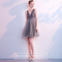 Load image into Gallery viewer, The Sophiare Grey Glittery Sleeveless Cocktail Dress - WeddingConfetti