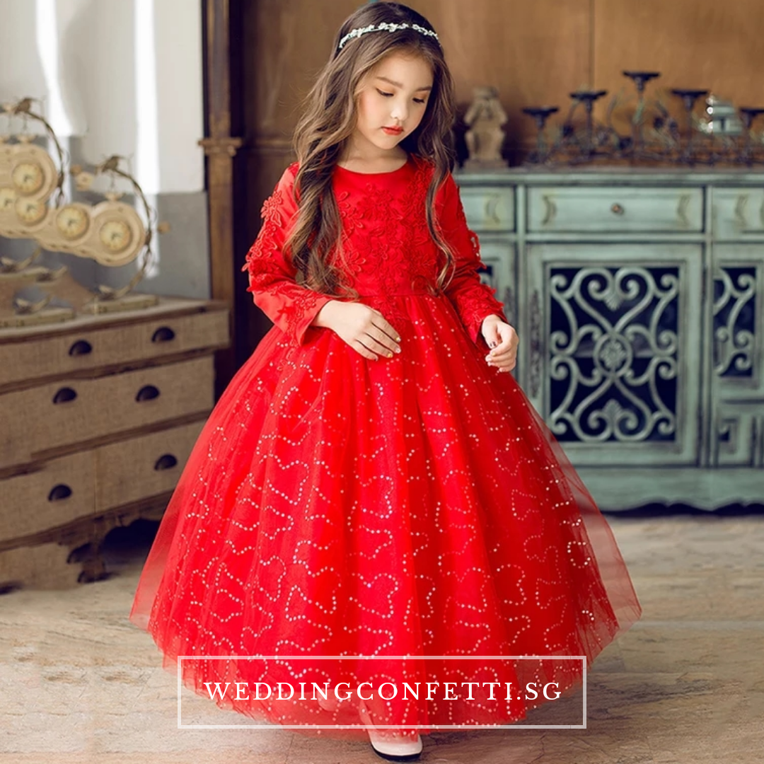 Red long 2025 dress for kids