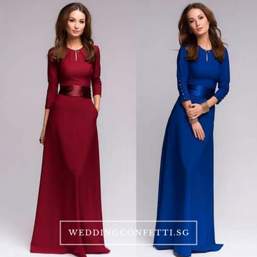 The Azura Red/ Blue Long Sleeves Dress - WeddingConfetti
