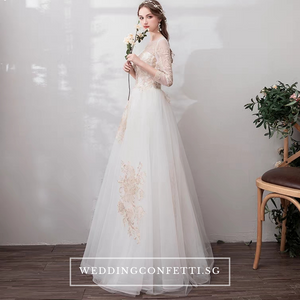 The Marlowe Wedding Bridal White Long Illusion Sleeves Dress  - WeddingConfetti