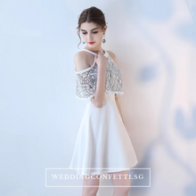 Load image into Gallery viewer, The Lorde Lace Off Shoulder / Halter Black / White Dress - WeddingConfetti