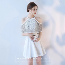 Load image into Gallery viewer, The Lorde Lace Off Shoulder / Halter Black / White Dress - WeddingConfetti