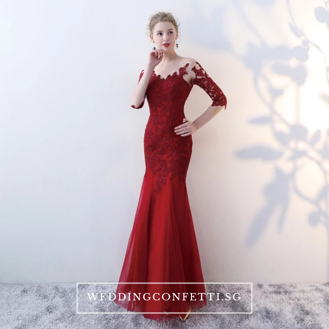 Red mermaid gown hot sale with sleeves