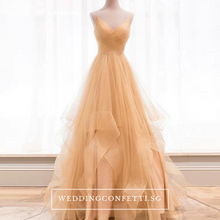 Load image into Gallery viewer, The Vivianna Red / Gold Tulle Sleeveless Gown - WeddingConfetti