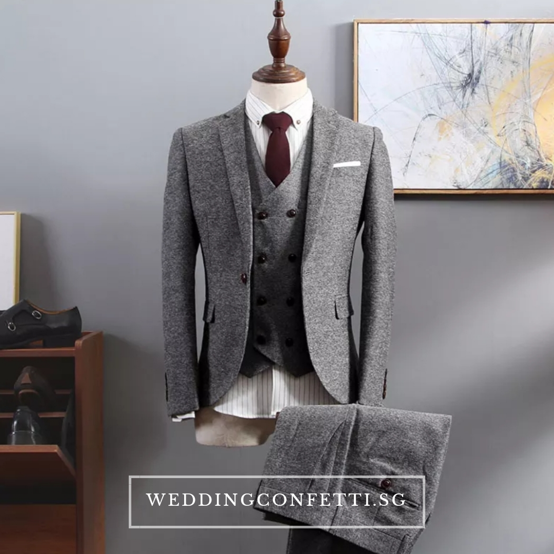 Brendon Groom Men s Brown Grey Black Suit Jacket Vest and