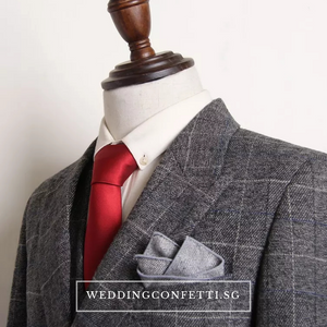 Leonardo Groom Men's Checkered Brown Grey Suit Jacket, Vest and Pants (3 Piece) - WeddingConfetti