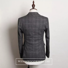 Load image into Gallery viewer, Leonardo Groom Men&#39;s Checkered Brown Grey Suit Jacket, Vest and Pants (3 Piece) - WeddingConfetti