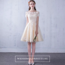 Load image into Gallery viewer, The Lynne Champagne Off Shoulder Gown - WeddingConfetti