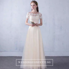 Load image into Gallery viewer, The Lynne Champagne Off Shoulder Gown - WeddingConfetti